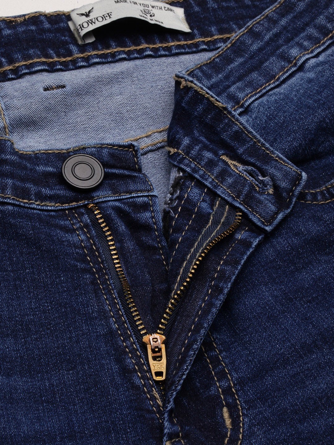 Men's Navy Blue Comfort Straight Fit Low-Rise Light Fade Acid Wash Jeans