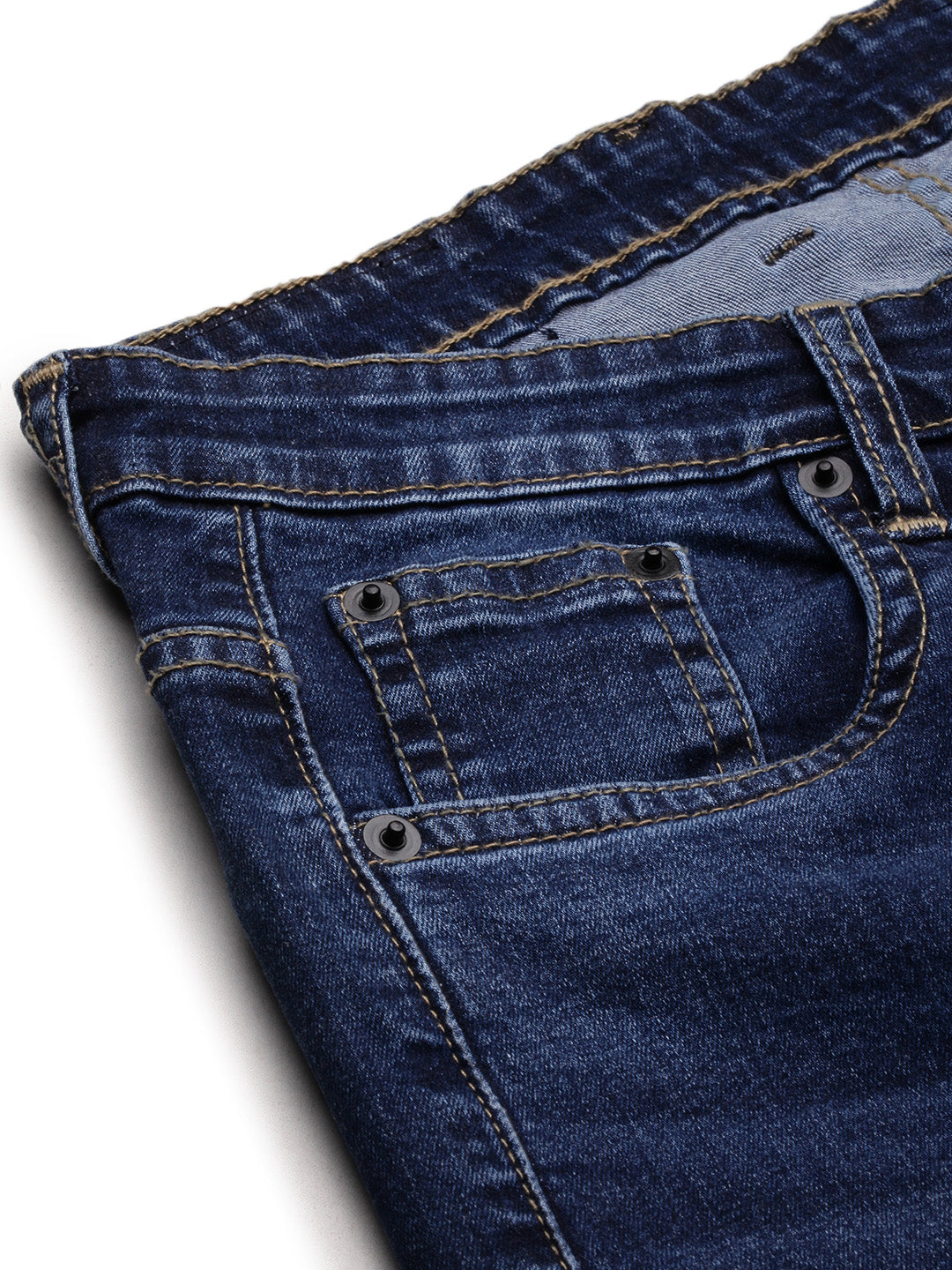 Men's Navy Blue Comfort Straight Fit Low-Rise Light Fade Acid Wash Jeans