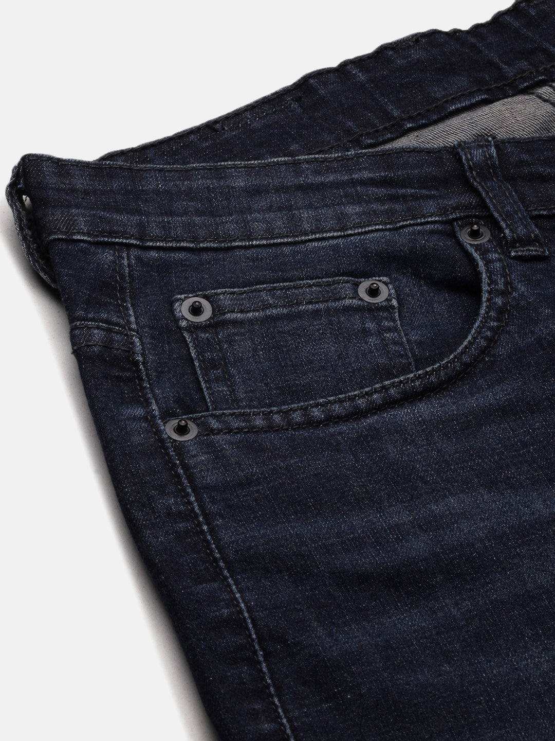 Men's Navy Blue Comfort Straight Fit Mid-Rise Light Fade Acid Wash Cotton Jeans
