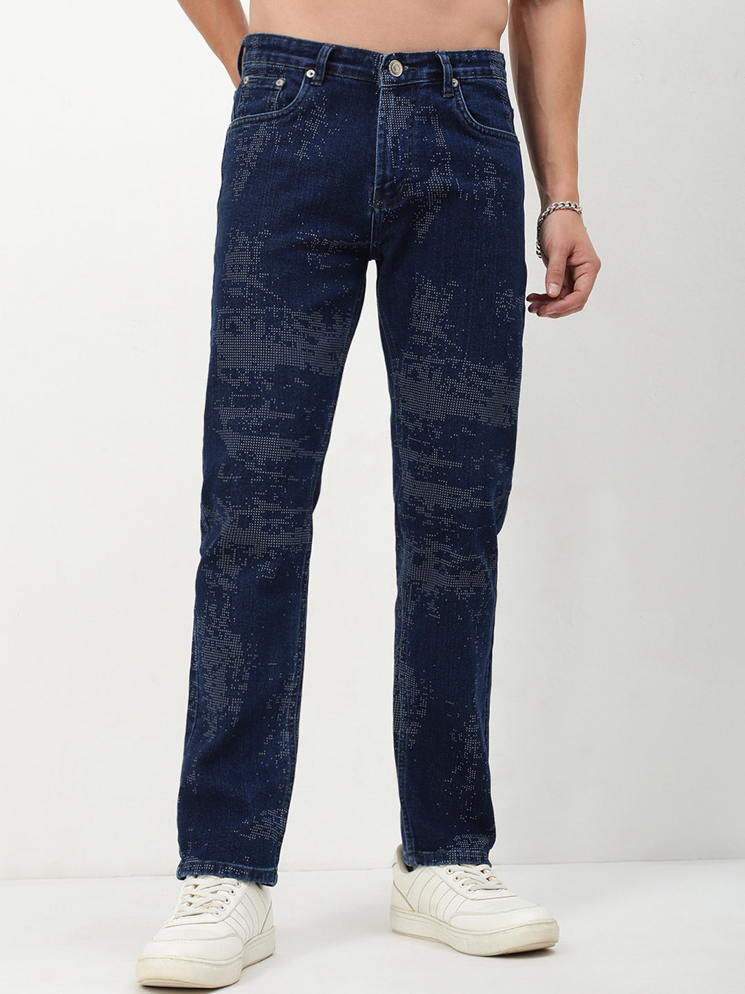 Men's Blue Solid Straight Fit Jeans