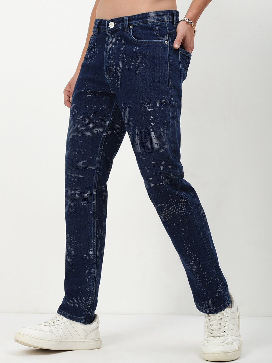 Men's Blue Solid Straight Fit Jeans