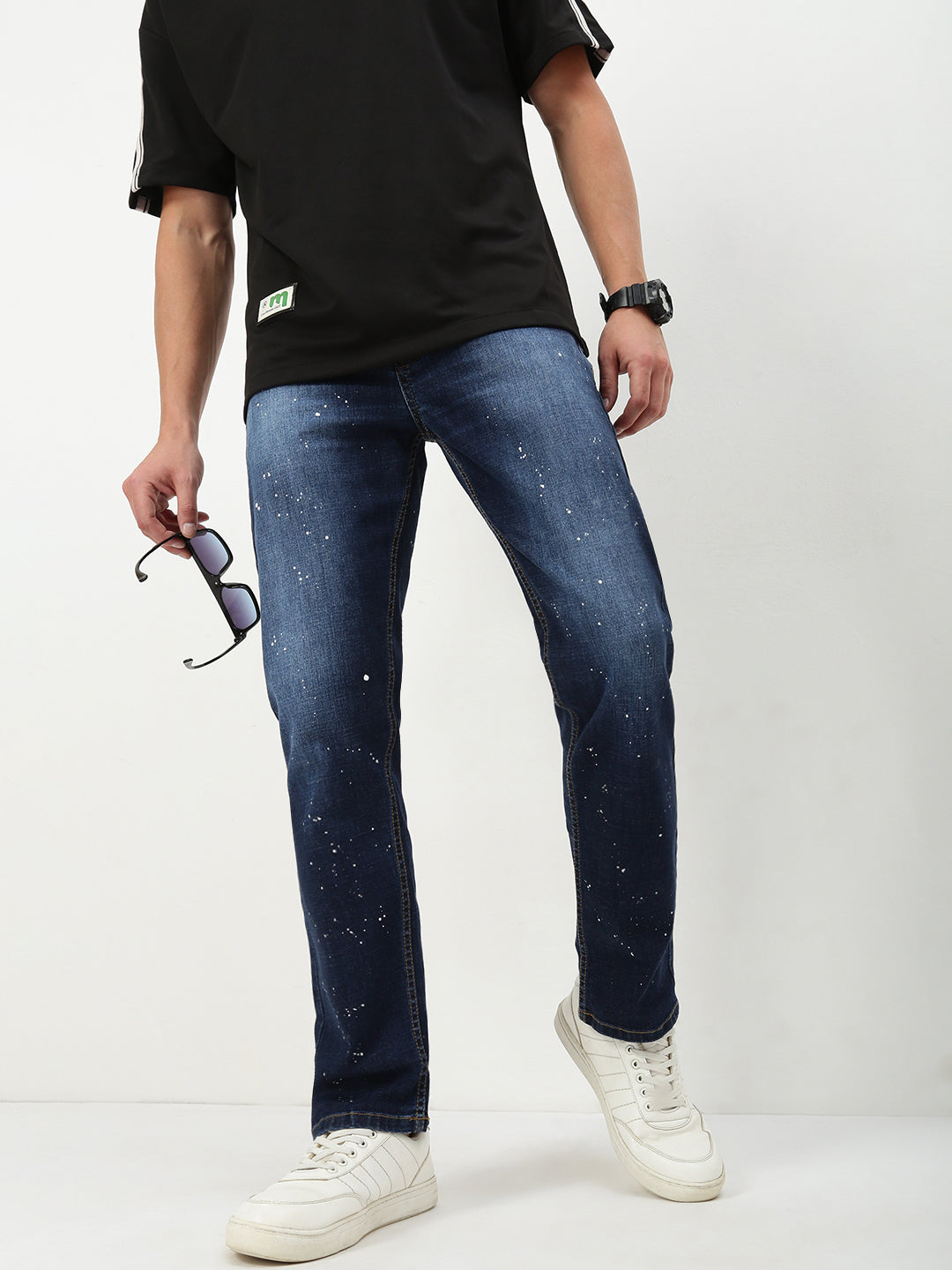 Men's Blue Solid Straight Fit Jeans