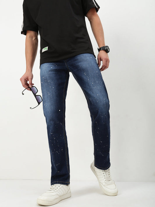 Men's Blue Solid Straight Fit Jeans