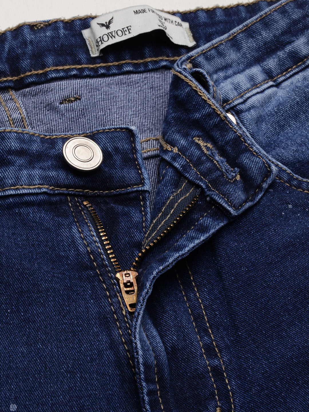 Men's Blue Solid Comfort Straight Fit Mildly Distressed Jeans