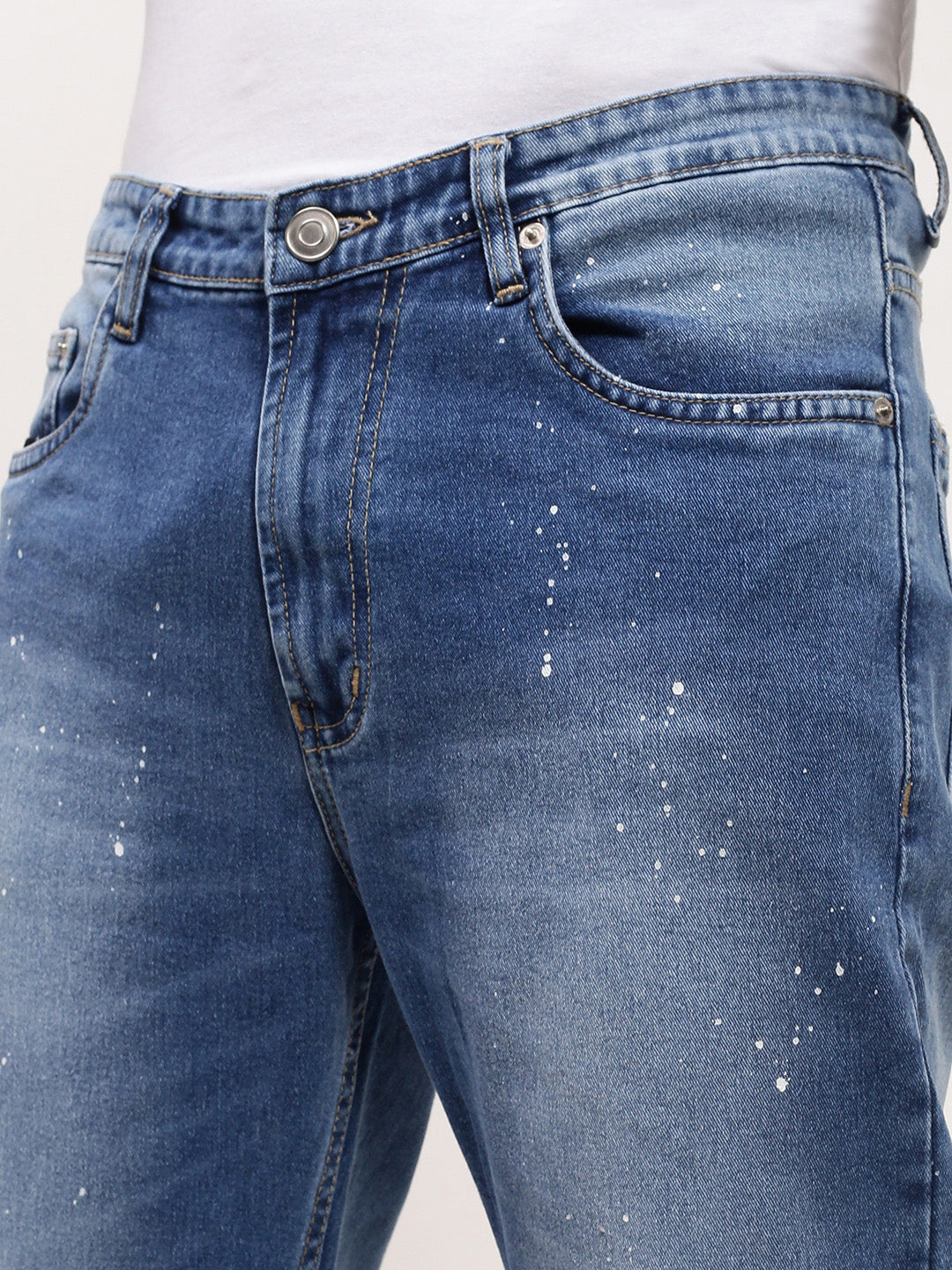 Men's Blue Solid Straight Fit Low Distress Heavy Fade Acid Wash Jeans