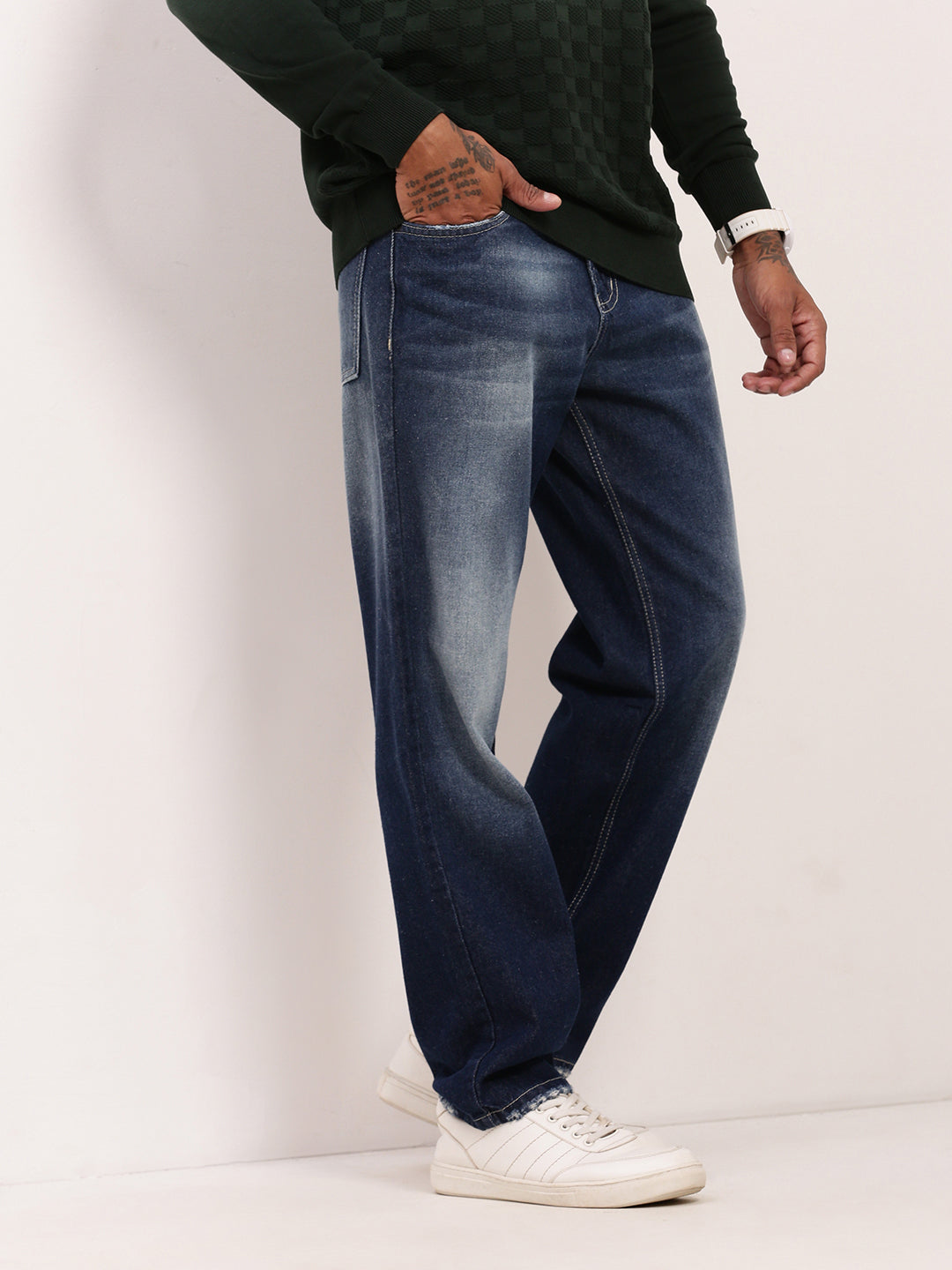 Men's Blue Solid Straight Fit Jeans