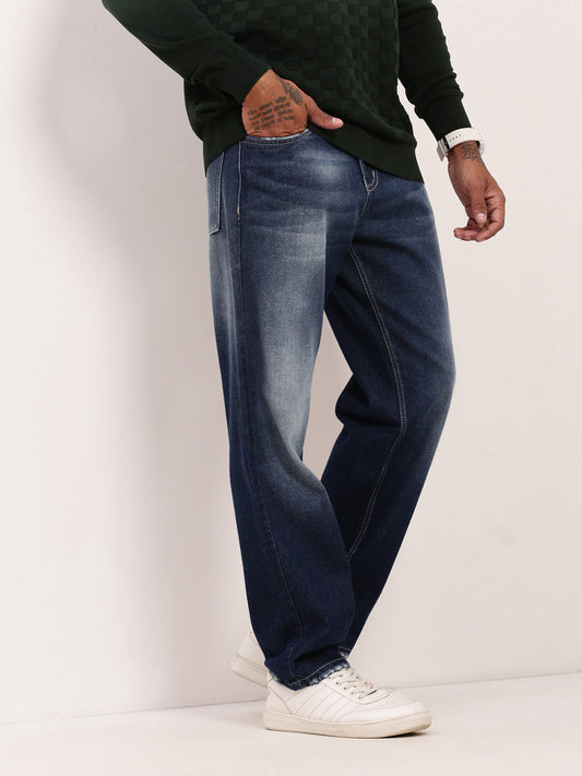 Men's Blue Solid Straight Fit Jeans