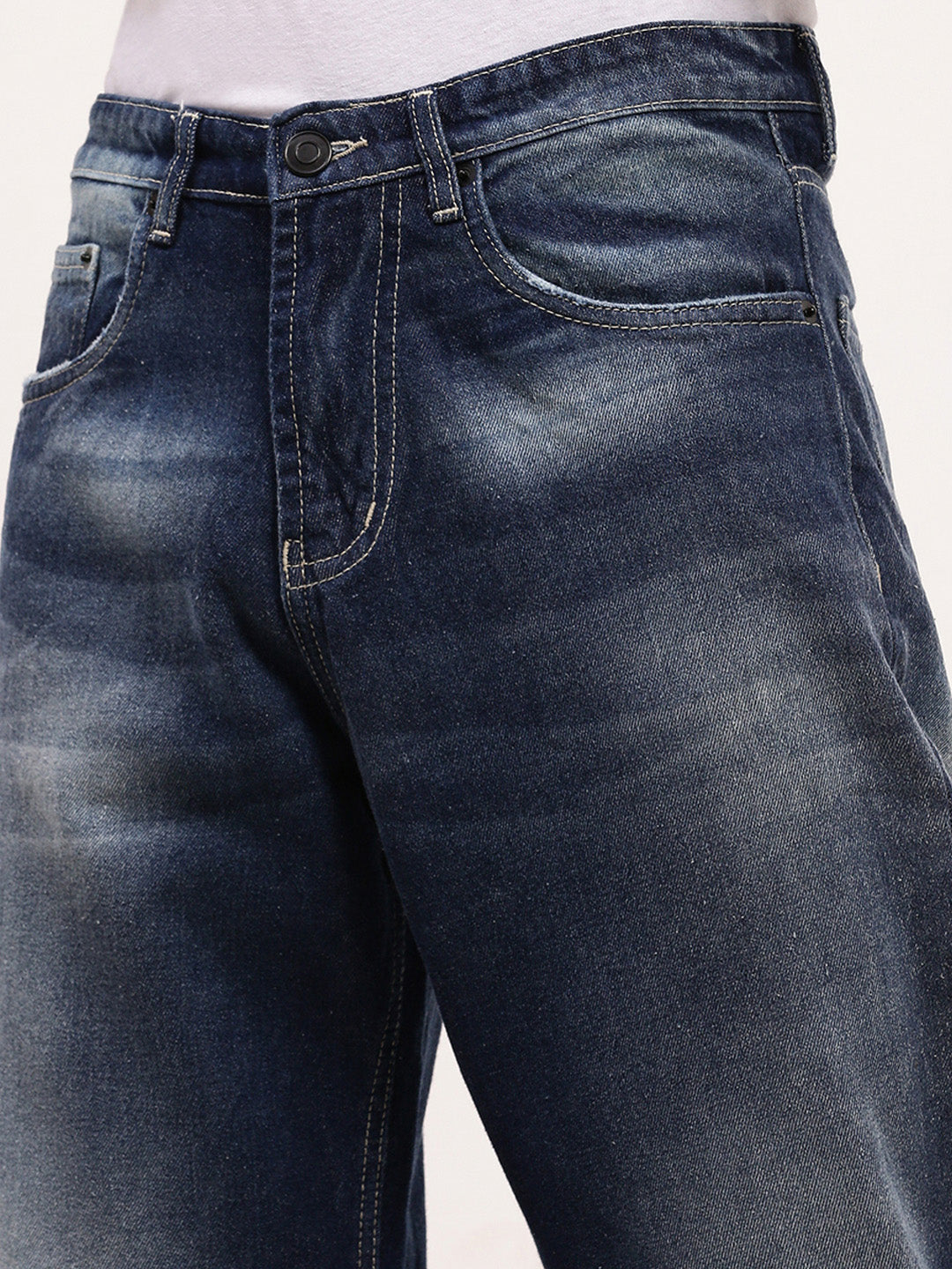 Men's Blue Solid Straight Fit Jeans