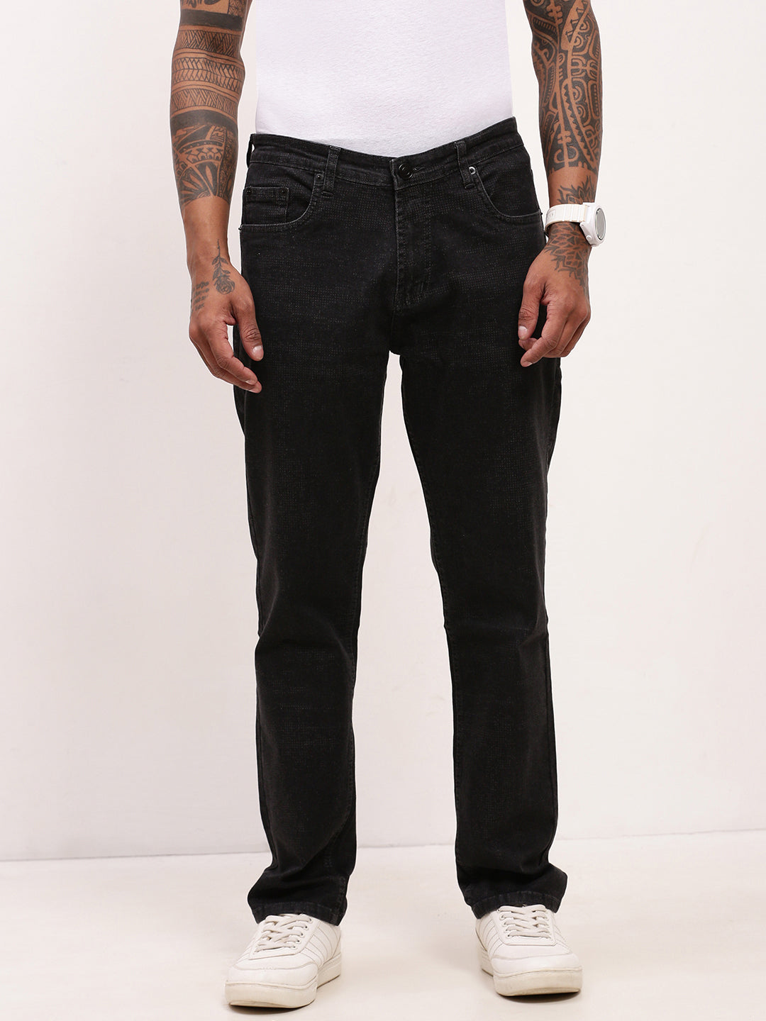Men's Charcoal Solid Straight Fit Jeans