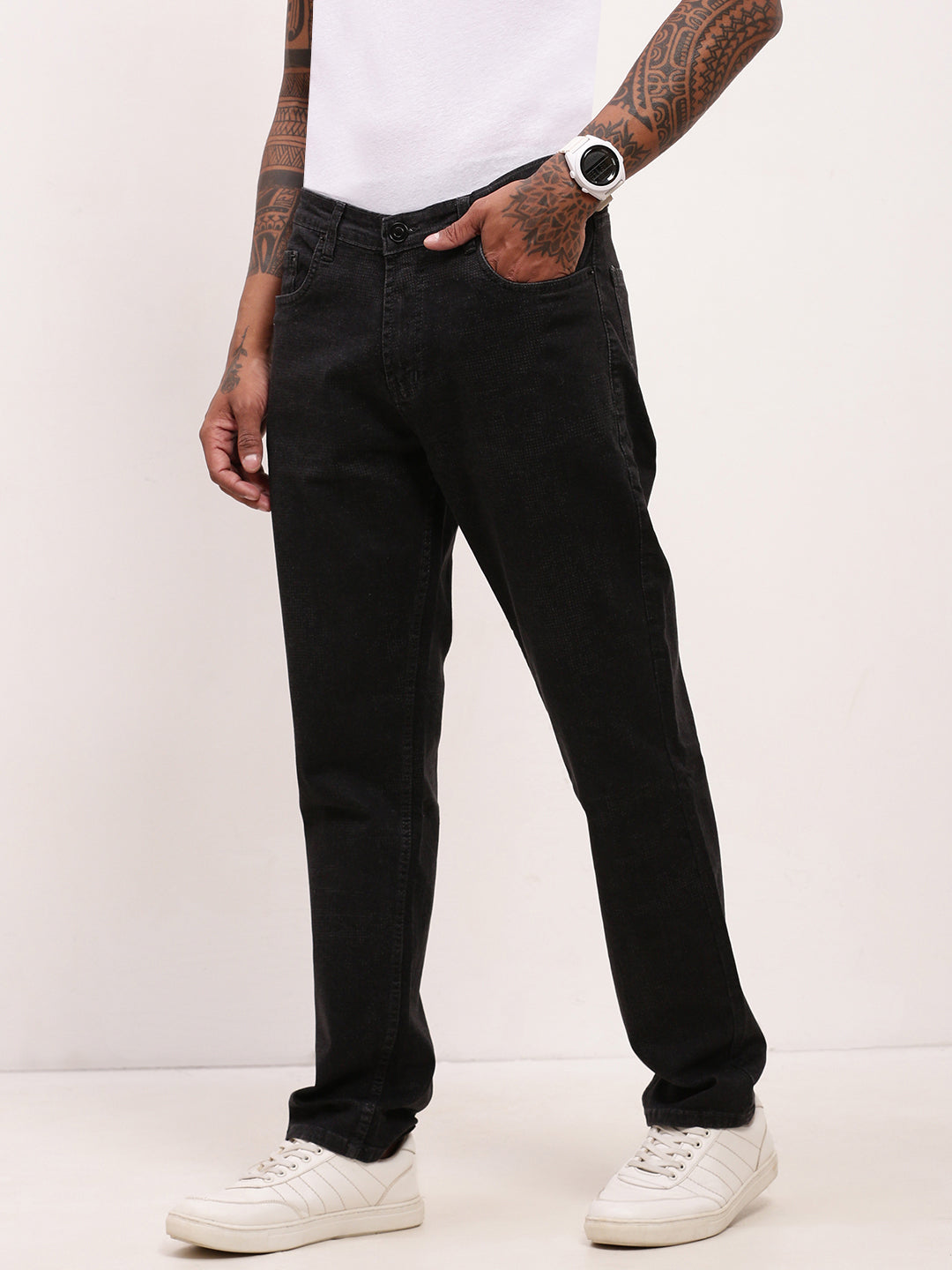 Men's Charcoal Solid Straight Fit Jeans