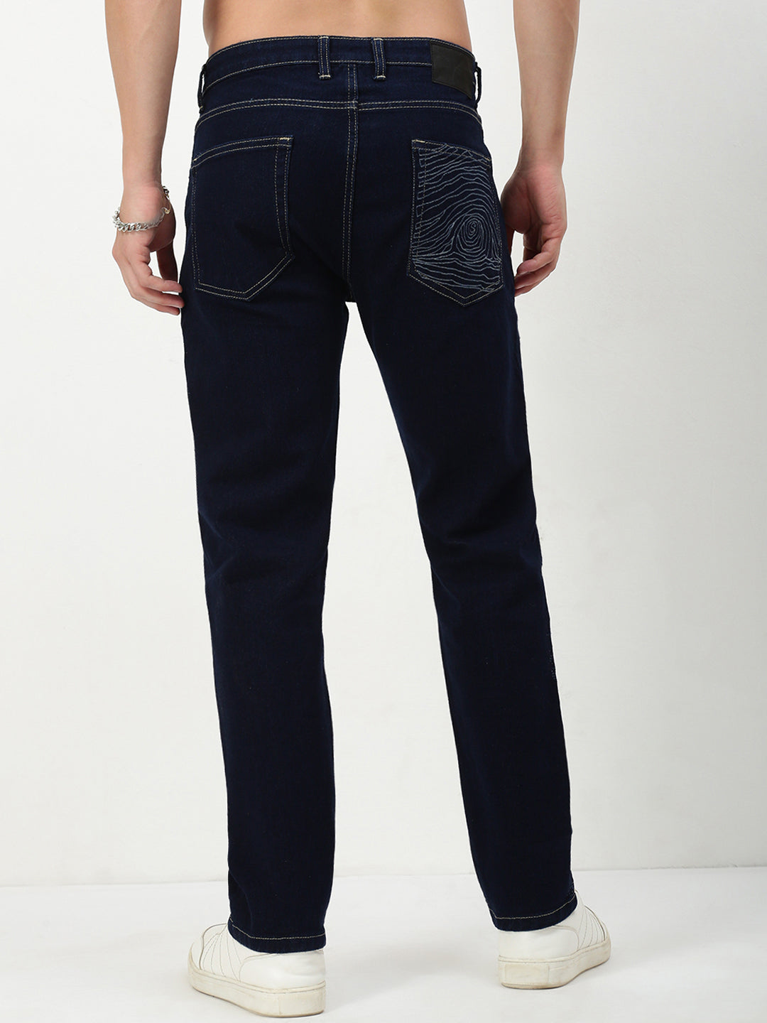 Men's Navy Blue Solid Straight Fit Jeans