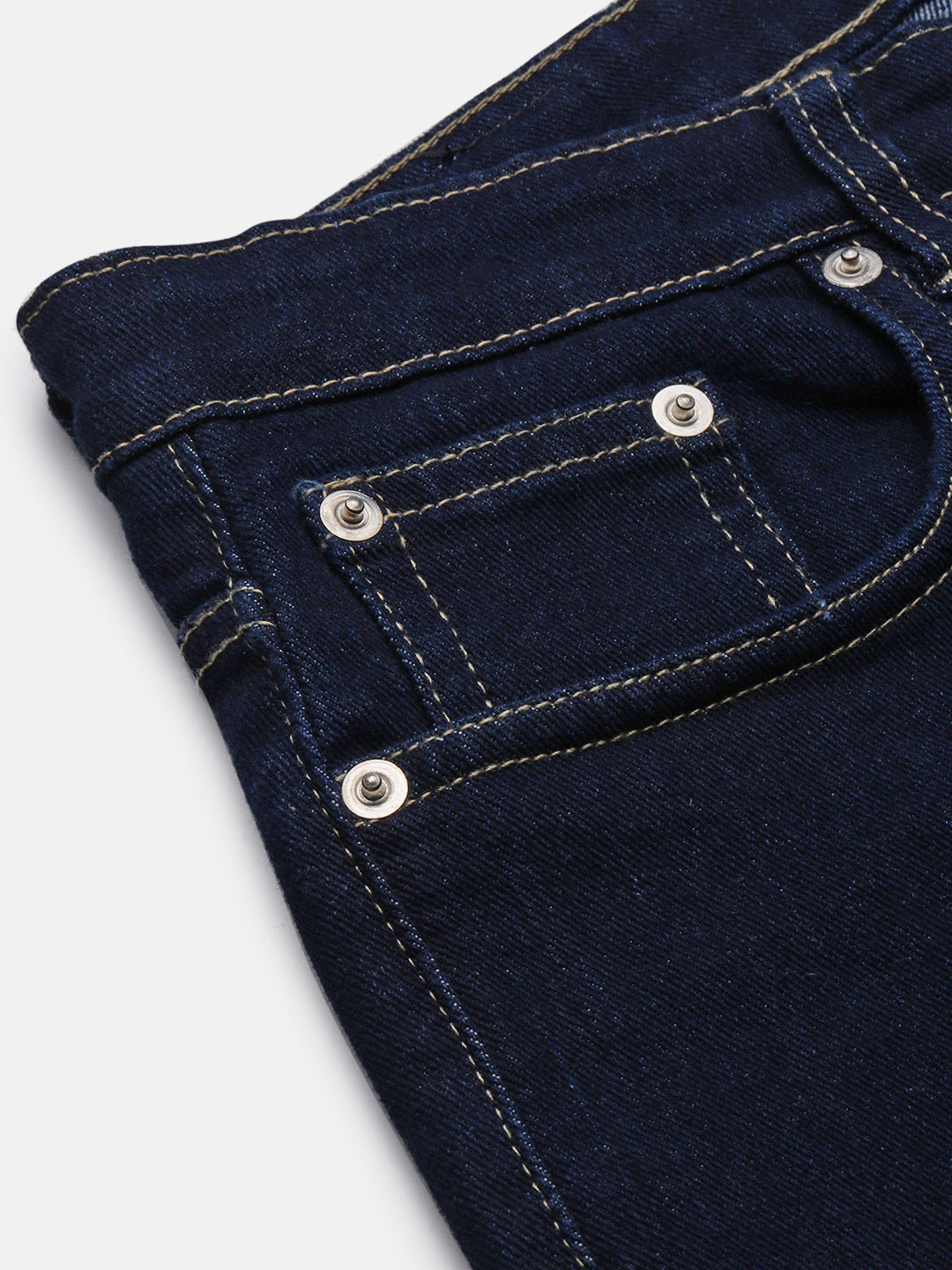Men's Navy Blue Solid Straight Fit Jeans