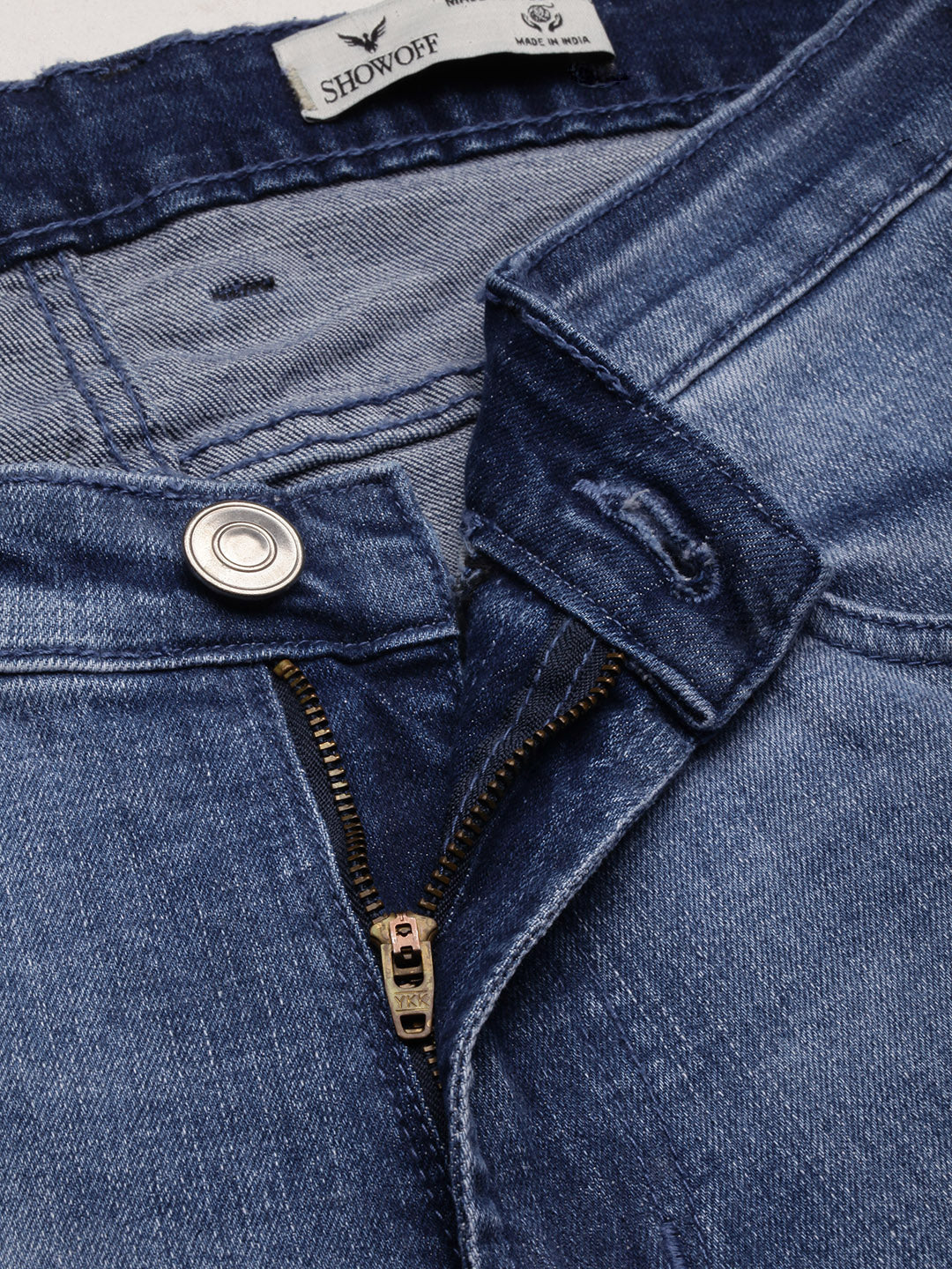 Men's Blue Solid Straight Fit Low-rise Heavy Fade Jeans