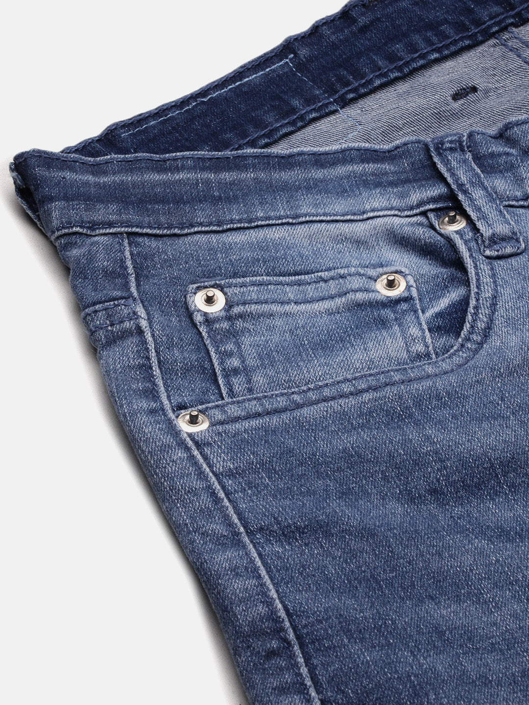 Men's Blue Solid Straight Fit Low-rise Heavy Fade Jeans