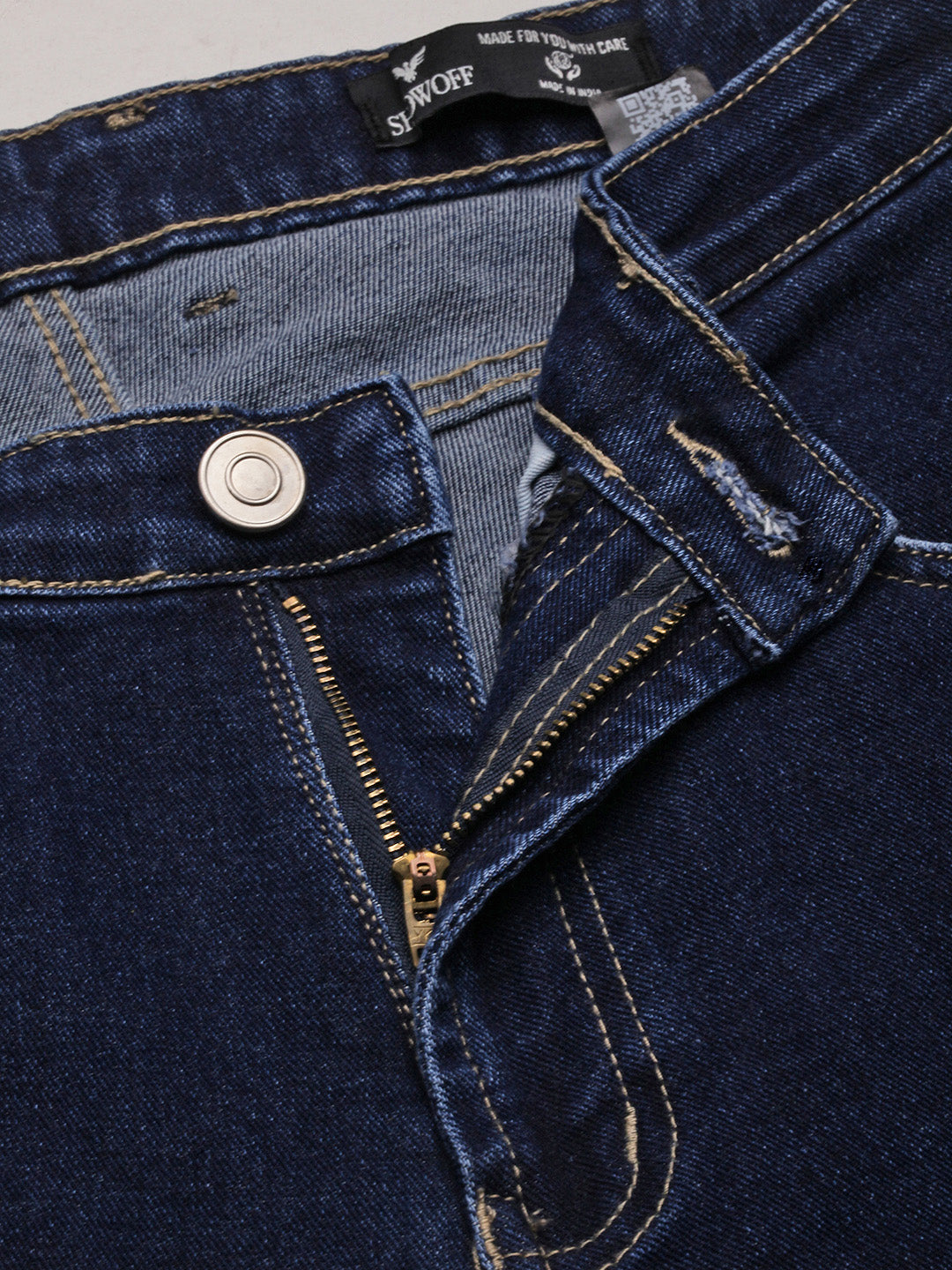 Men's Navy Blue Solid Straight Fit Jeans