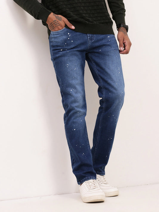 Men's Blue Solid Straight Fit Jeans