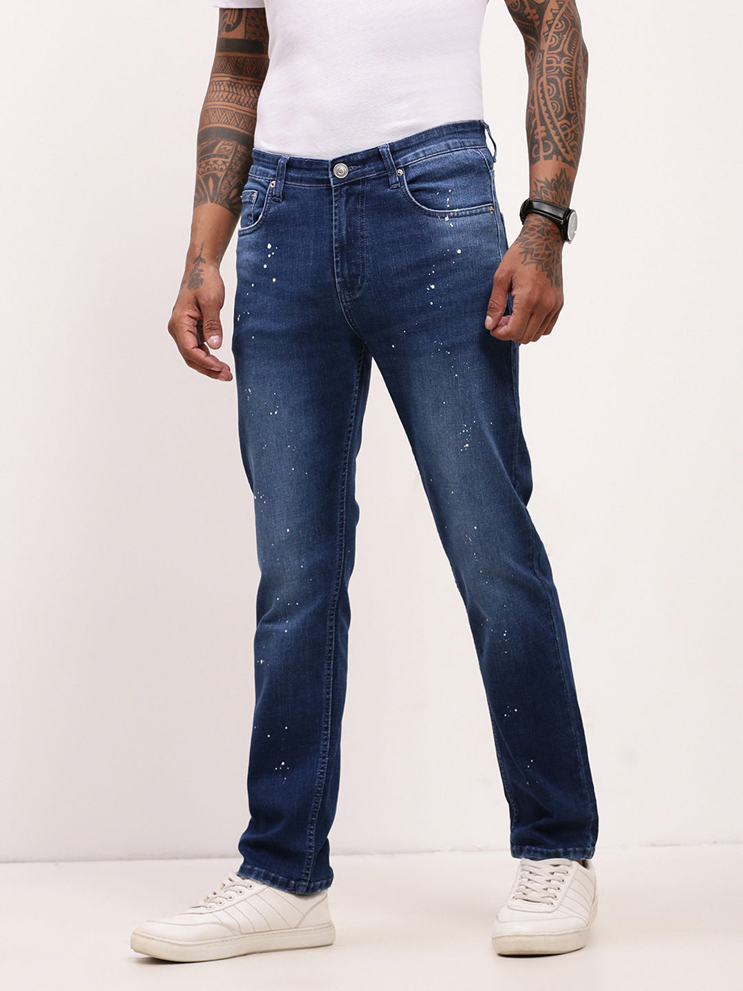 Men's Blue Solid Straight Fit Jeans