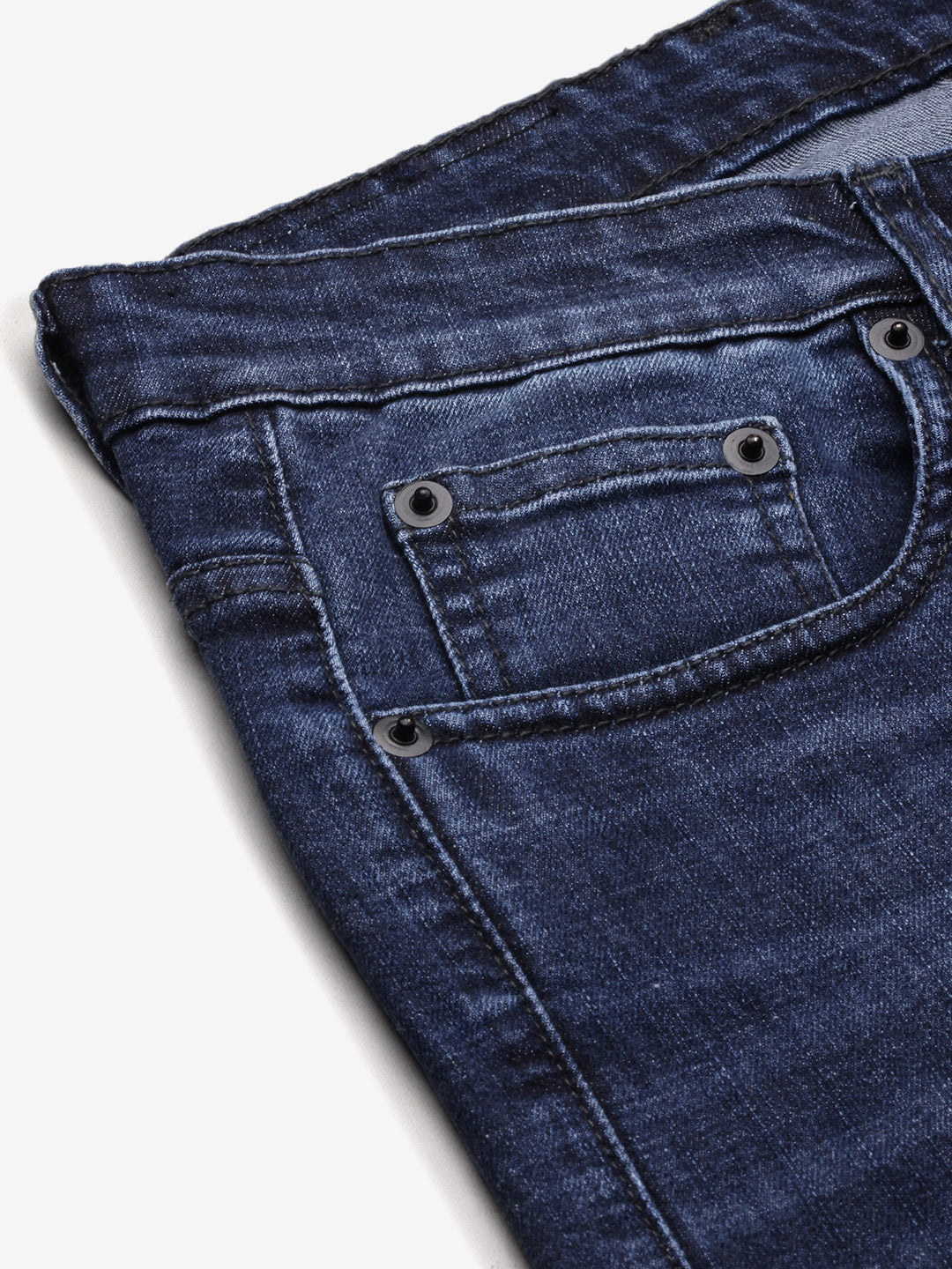 Men's Blue Solid Straight Fit Distressed Jeans