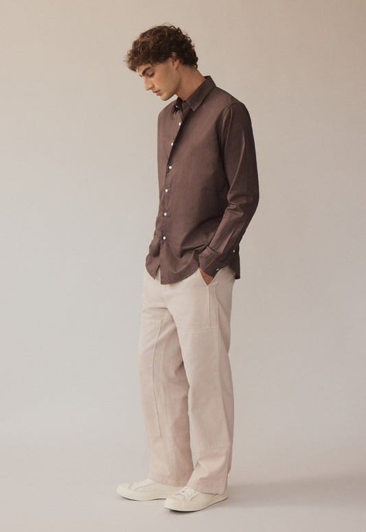 Folded Collar Cotton Shirt - Worn Choc