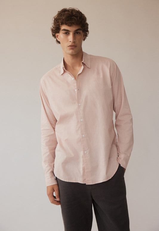 Folded Collar Cotton Shirt - Worn Pink