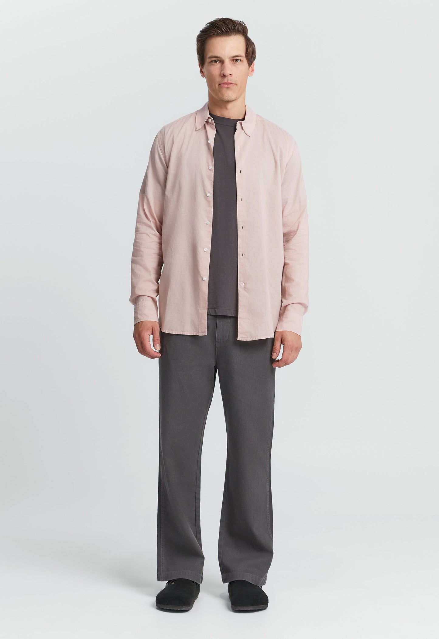Folded Collar Cotton Shirt - Worn Pink