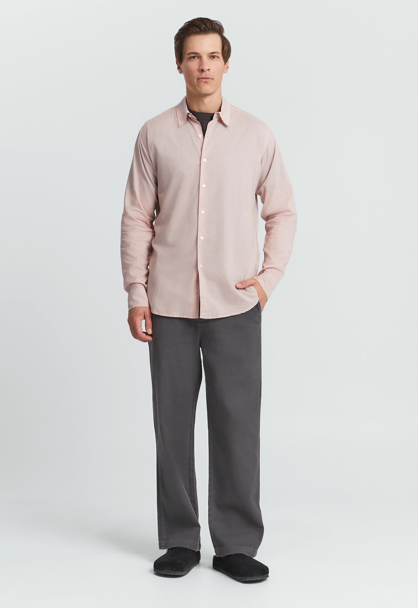 Folded Collar Cotton Shirt - Worn Pink