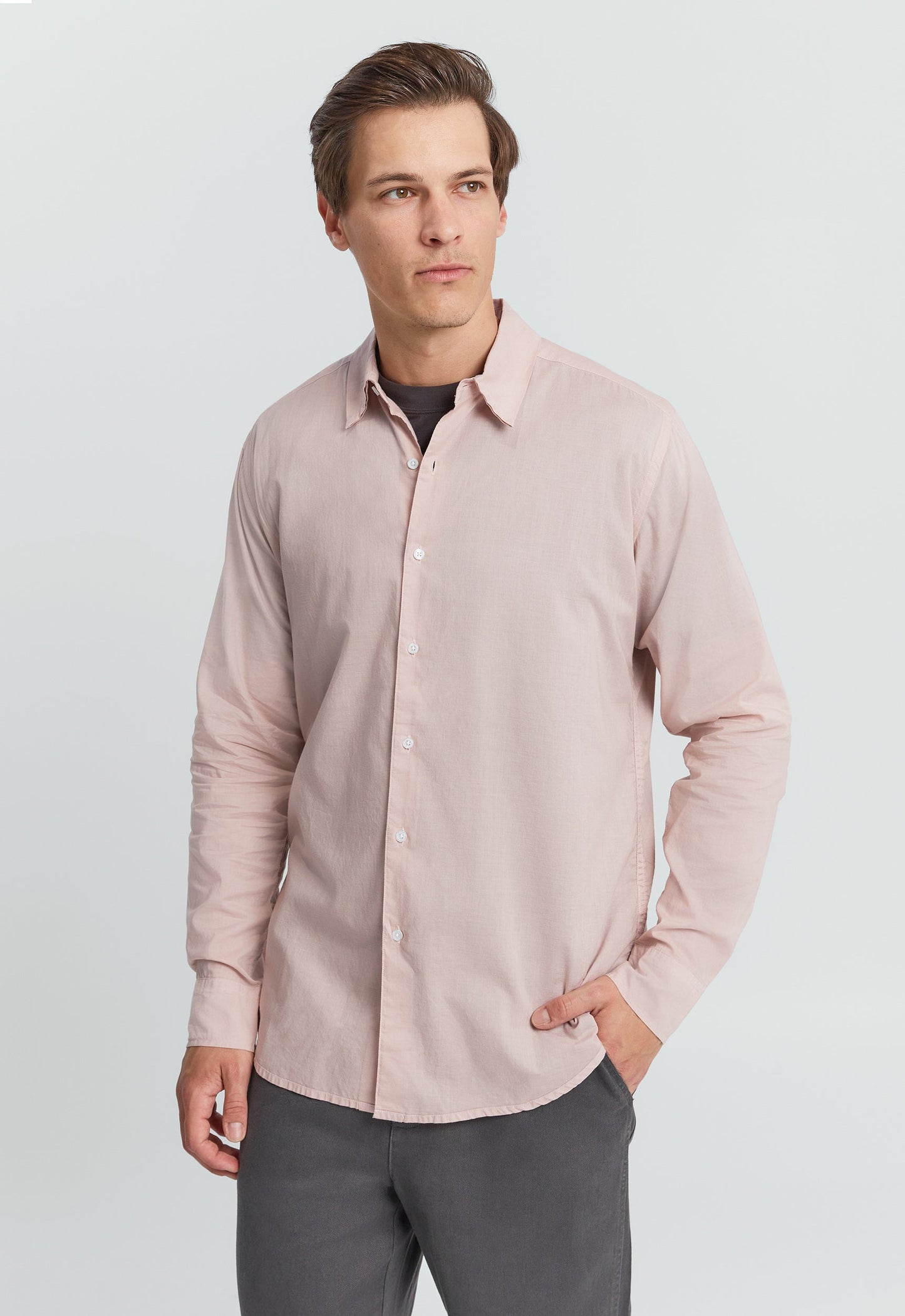 Folded Collar Cotton Shirt - Worn Pink