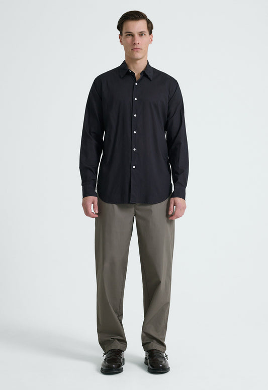 Folded Collar Cotton Shirt - Char
