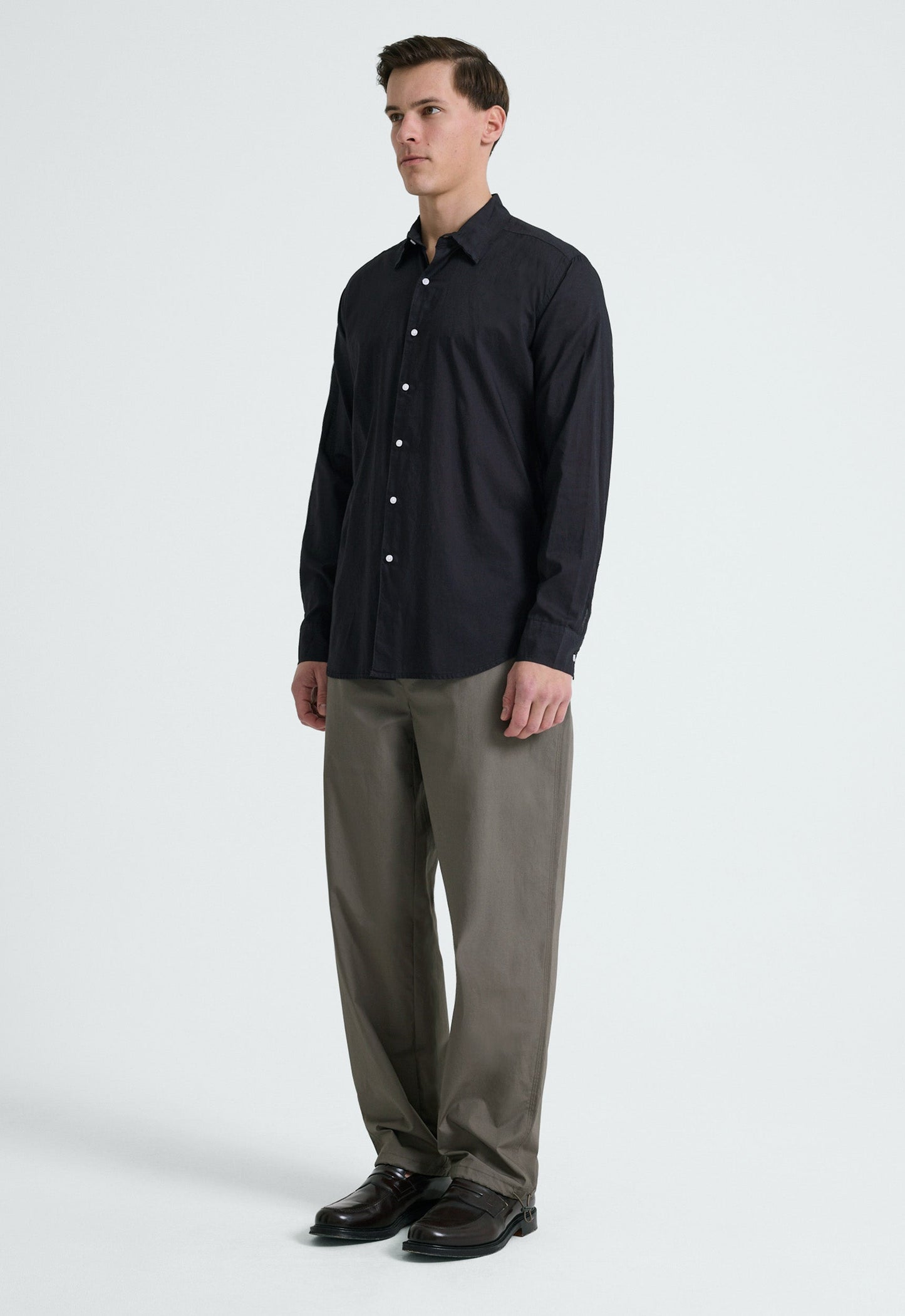 Folded Collar Cotton Shirt - Char