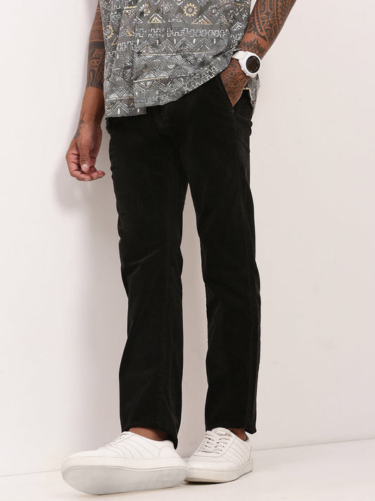 Men's Black Straight Fit Low-Rise Solid Jeans