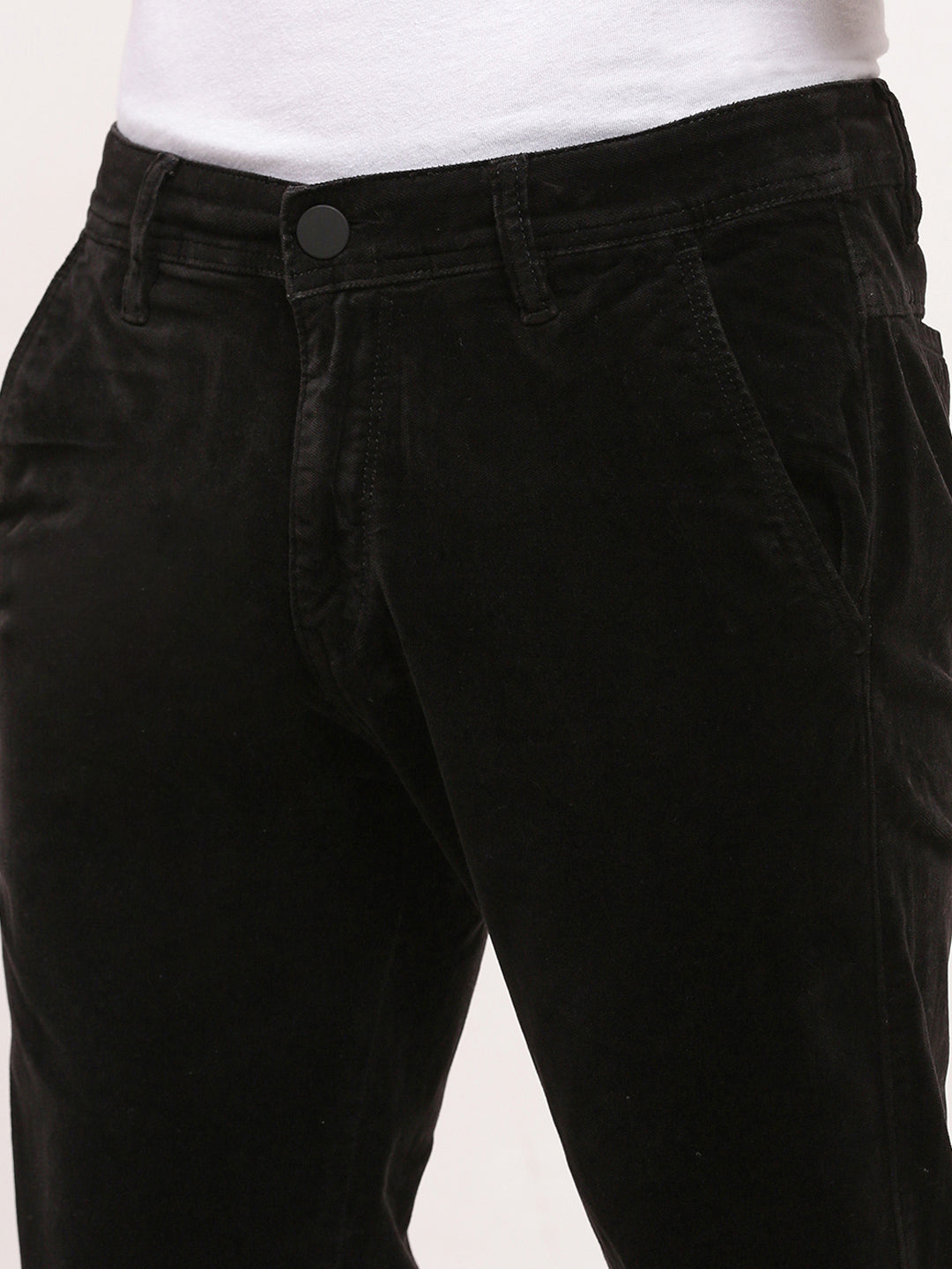 Men's Black Straight Fit Low-Rise Solid Jeans