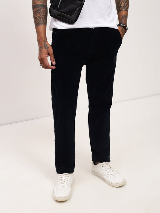 Men's Navy Blue Solid Straight Fit Jeans