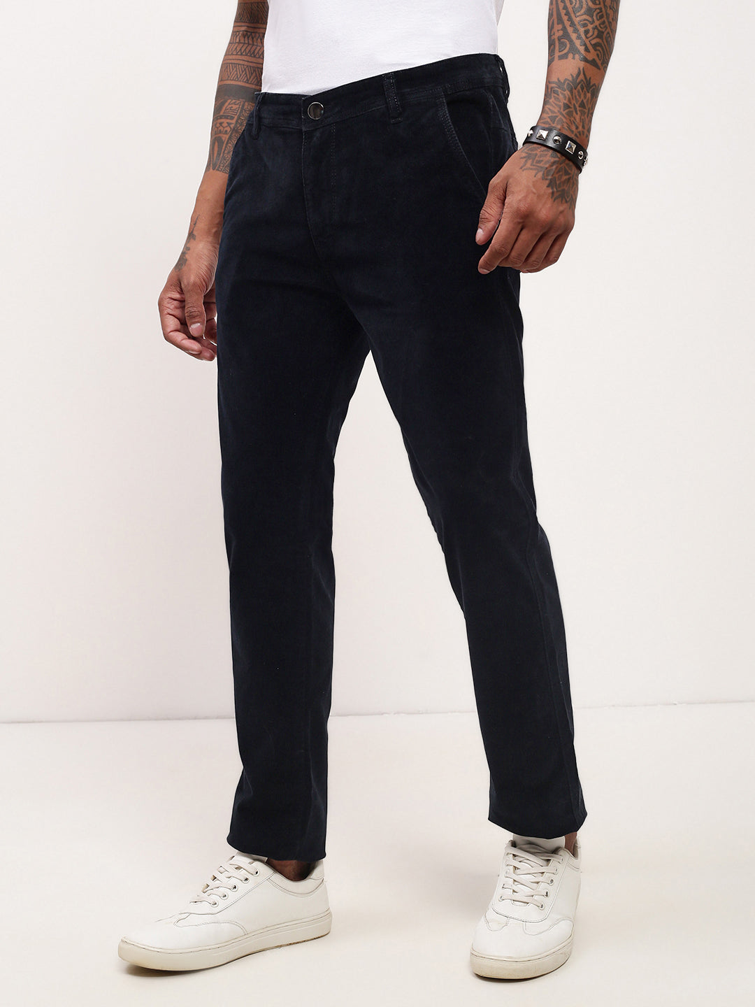 Men's Navy Blue Solid Straight Fit Jeans