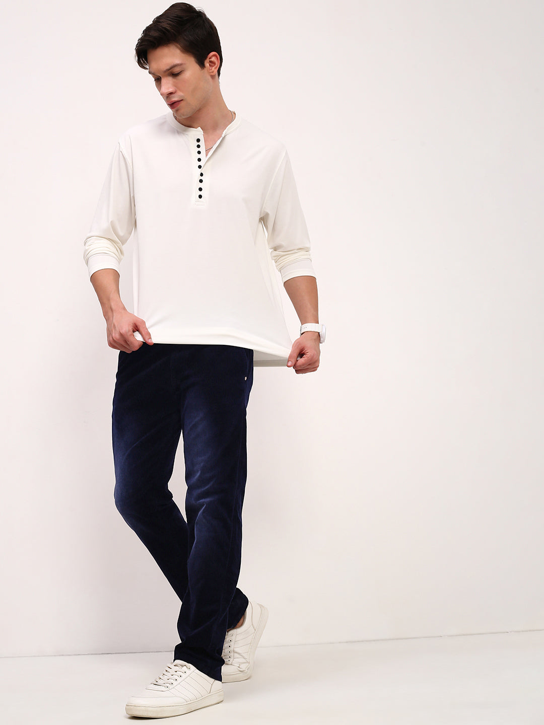 Men's Navy Blue Comfort Straight Fit Low-Rise Light Fade Acid Wash Stretchable Jeans