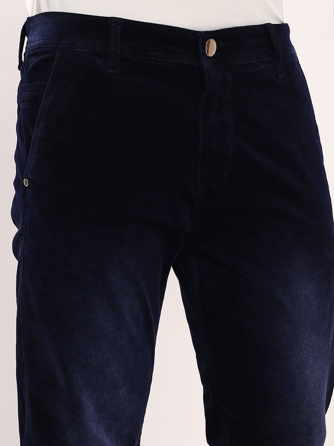 Men's Navy Blue Comfort Straight Fit Low-Rise Light Fade Acid Wash Stretchable Jeans