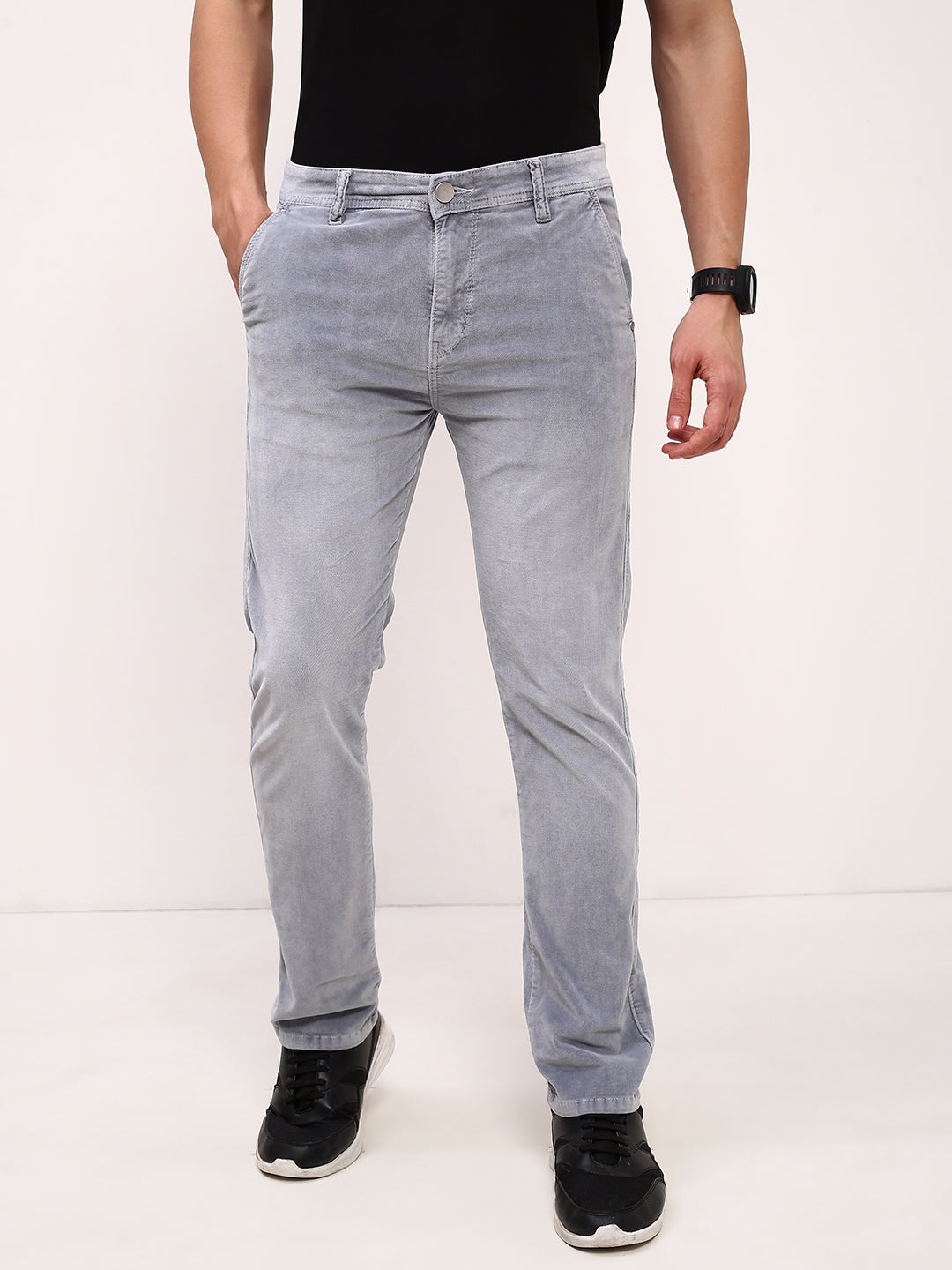 Men's Grey Solid Low-Rise Heavy Fade Straight Fit Jeans