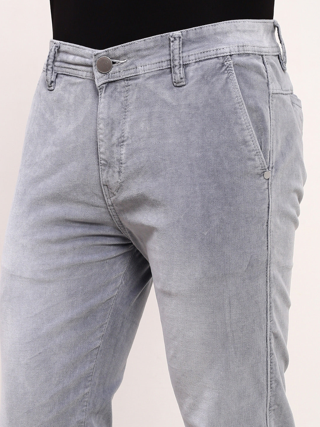 Men's Grey Solid Low-Rise Heavy Fade Straight Fit Jeans