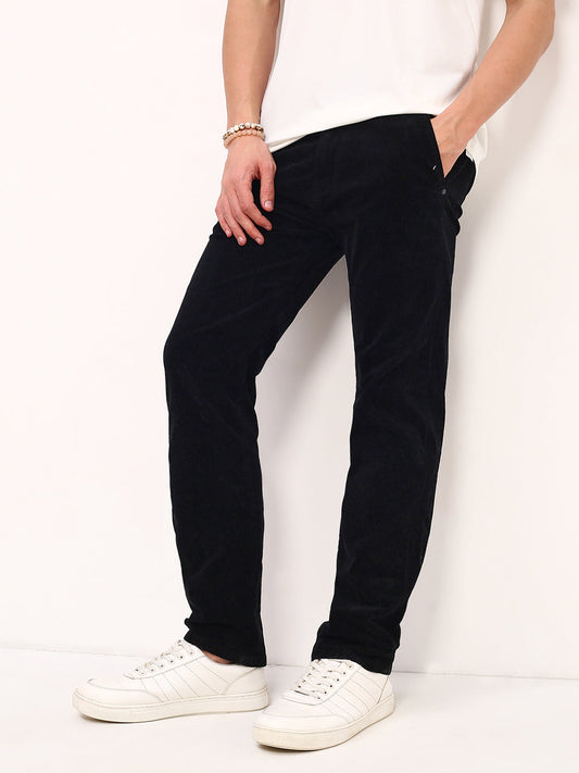 Men's Black Solid Straight Fit Low-Rise Jeans