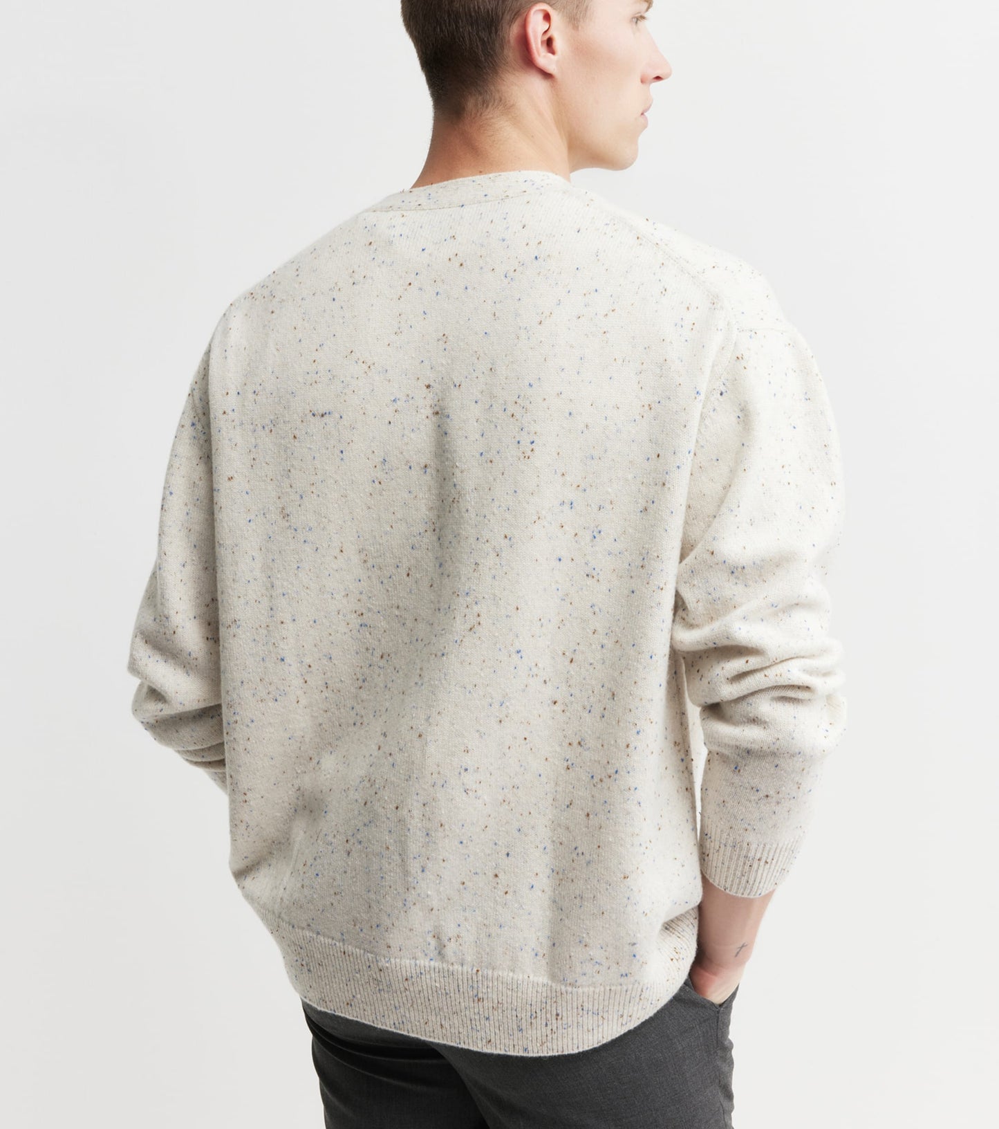 Mens Relaxed Cashmere Cardigan - Cream Speckle