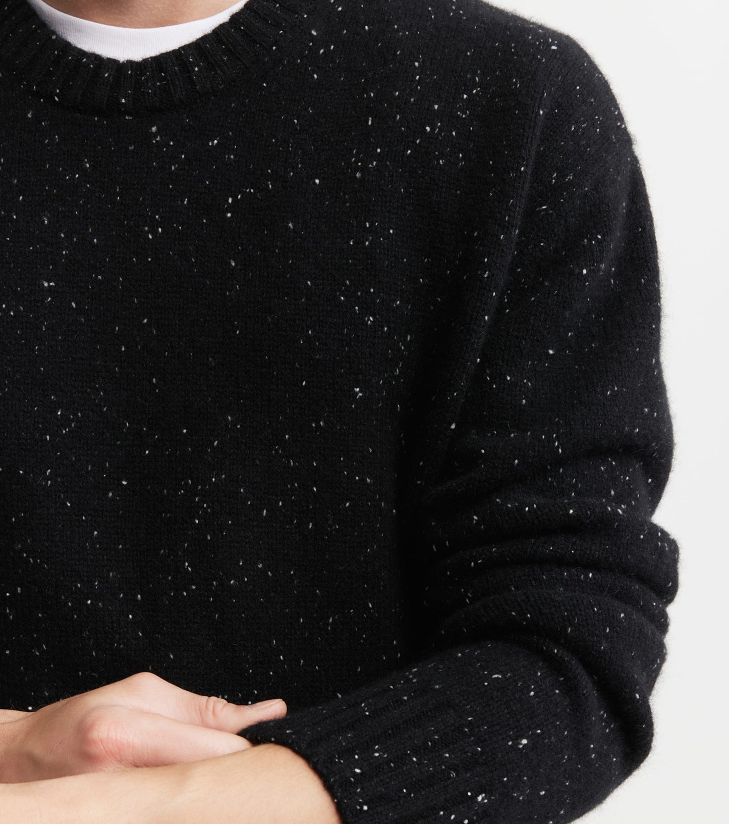 Mens Cashmere Relaxed Crew - Black Speckle
