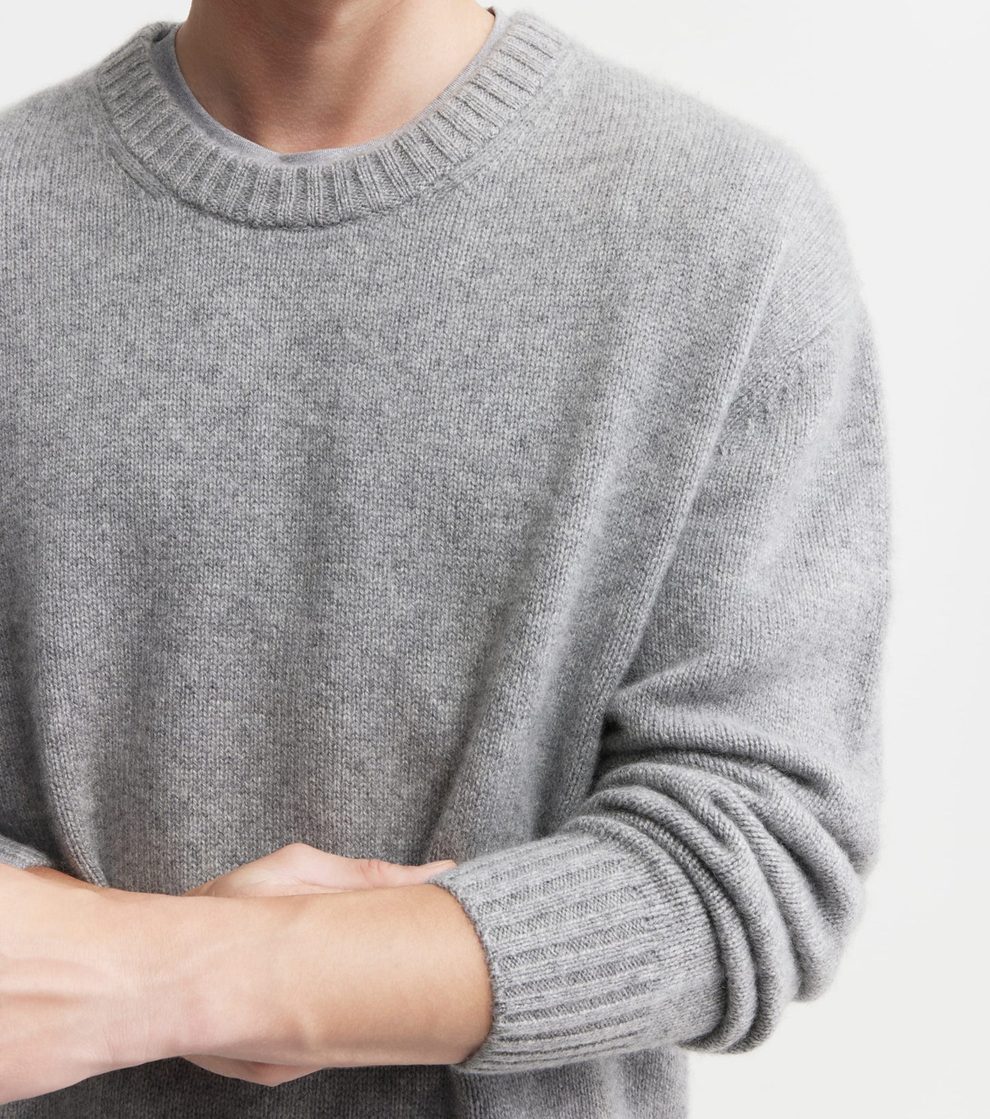 Mens Cashmere Relaxed Crew - Dark Grey Melange
