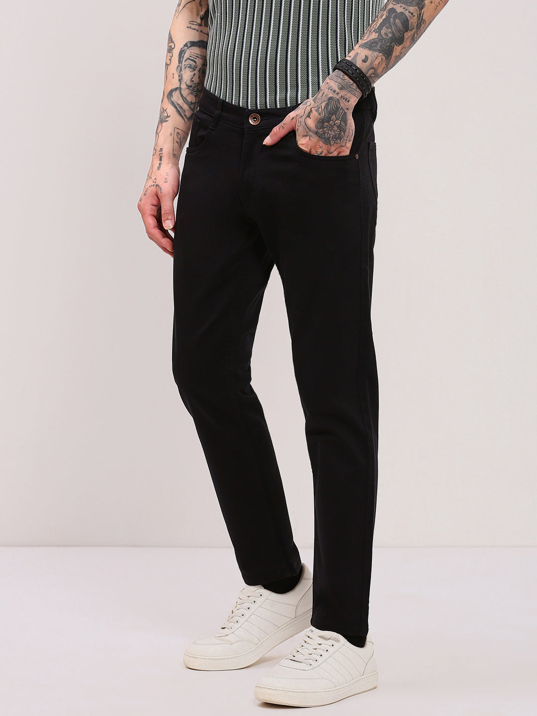 Men's Black Slim Fit Low-Rise Jeans