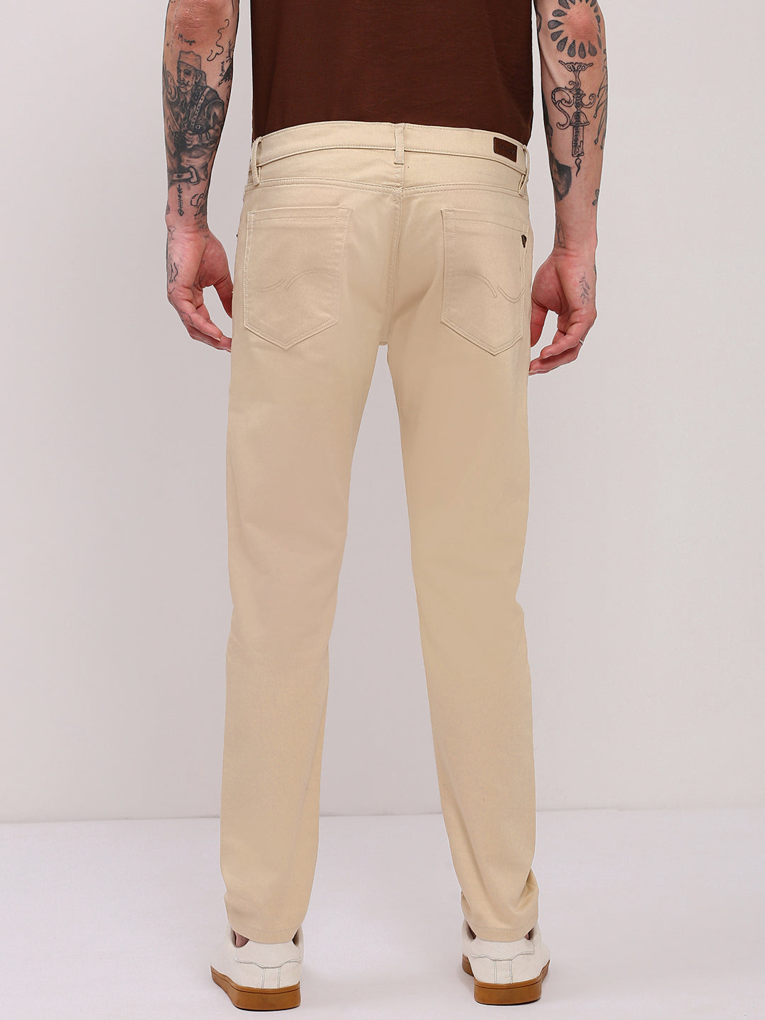 Men's Beige Low-Rise Slim Fit Jeans