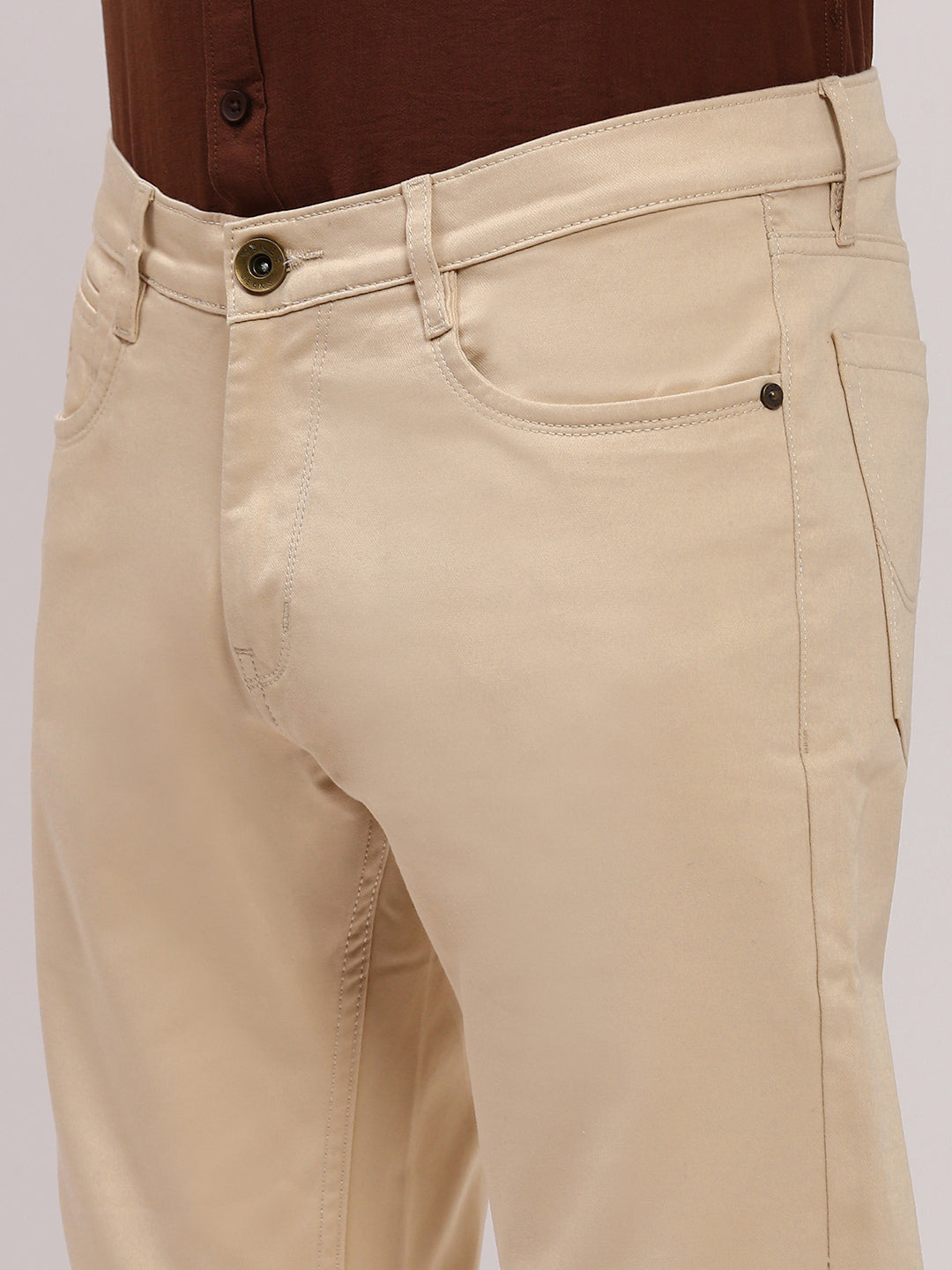 Men's Beige Low-Rise Slim Fit Jeans
