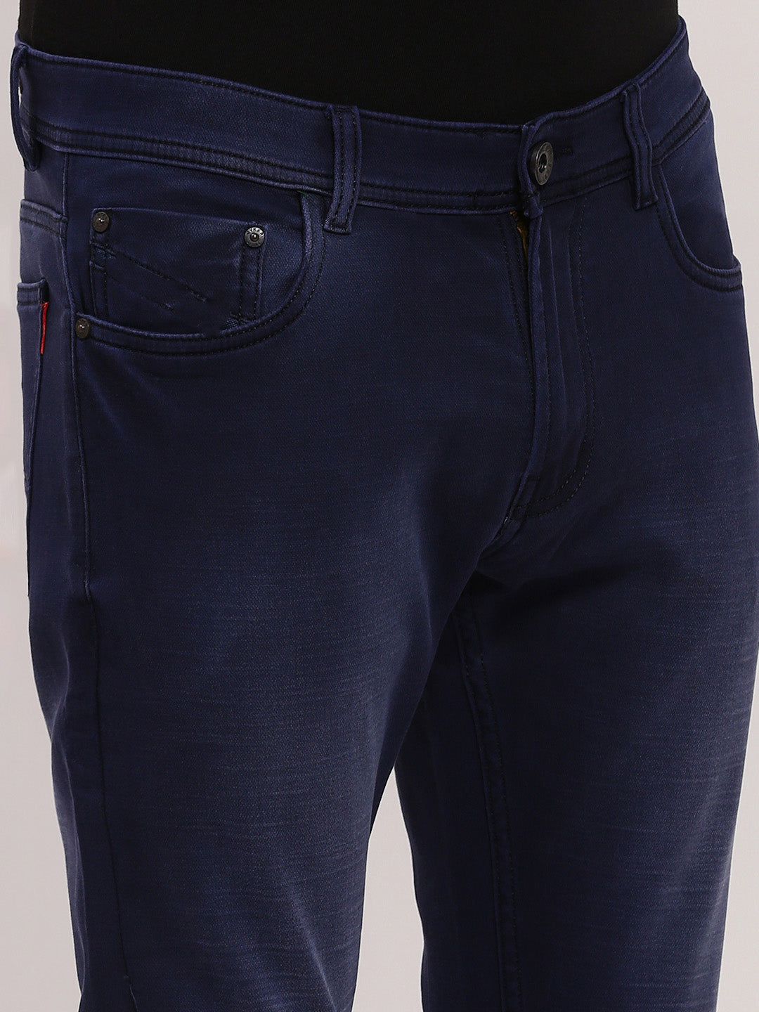Men's Navy Blue Comfort Slim Fit Low-Rise Light Fade Cotton Jeans