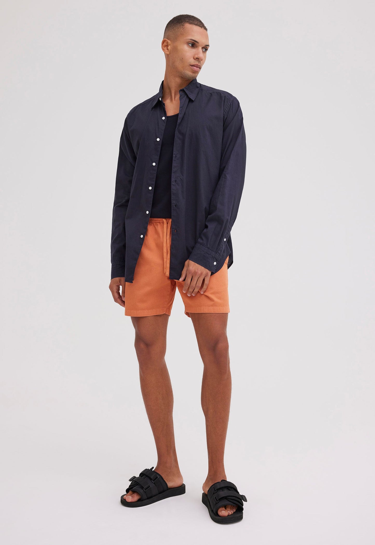 Folded Collar Cotton Shirt - Navy