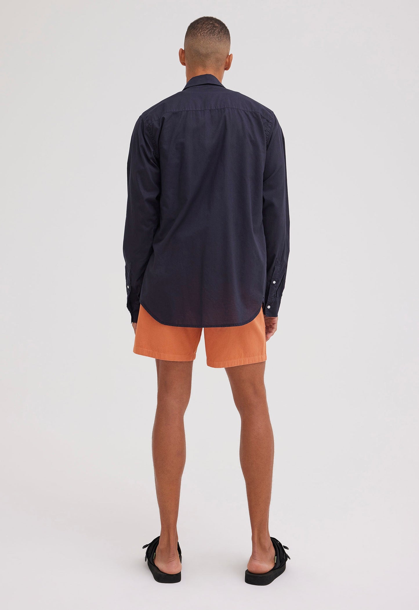 Folded Collar Cotton Shirt - Navy