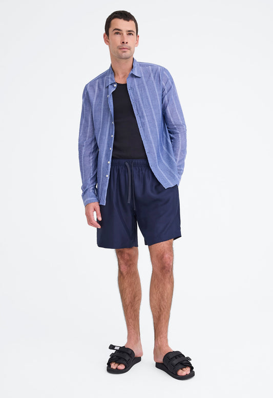 Beckett Shirt - Wide Stripe Denim Blue