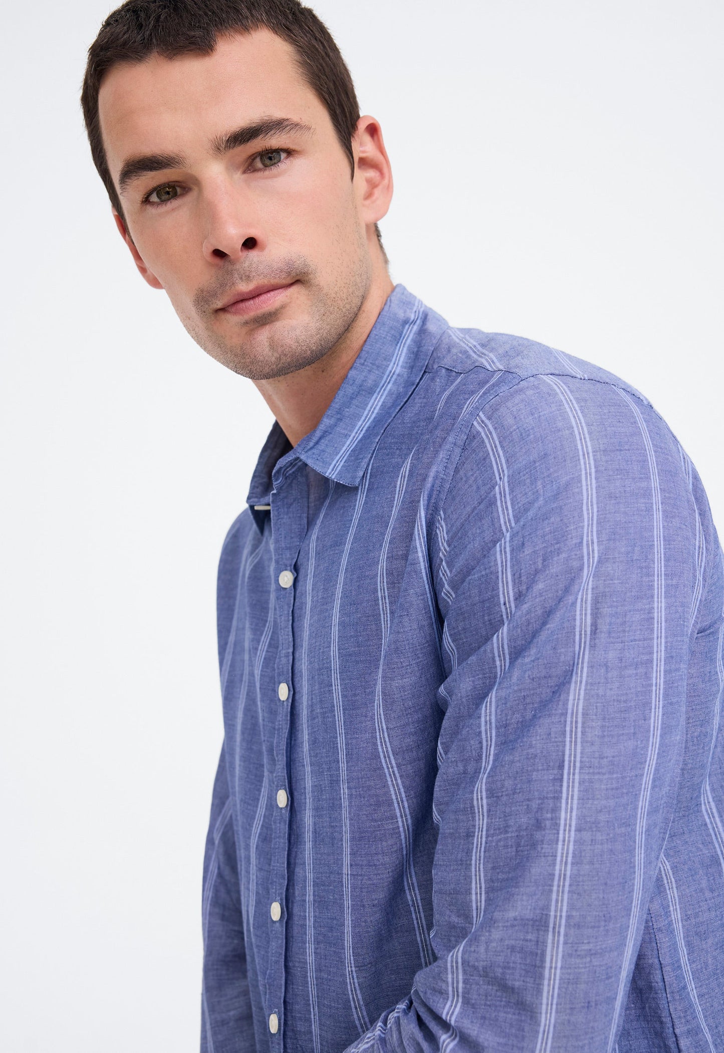 Beckett Shirt - Wide Stripe Denim Blue