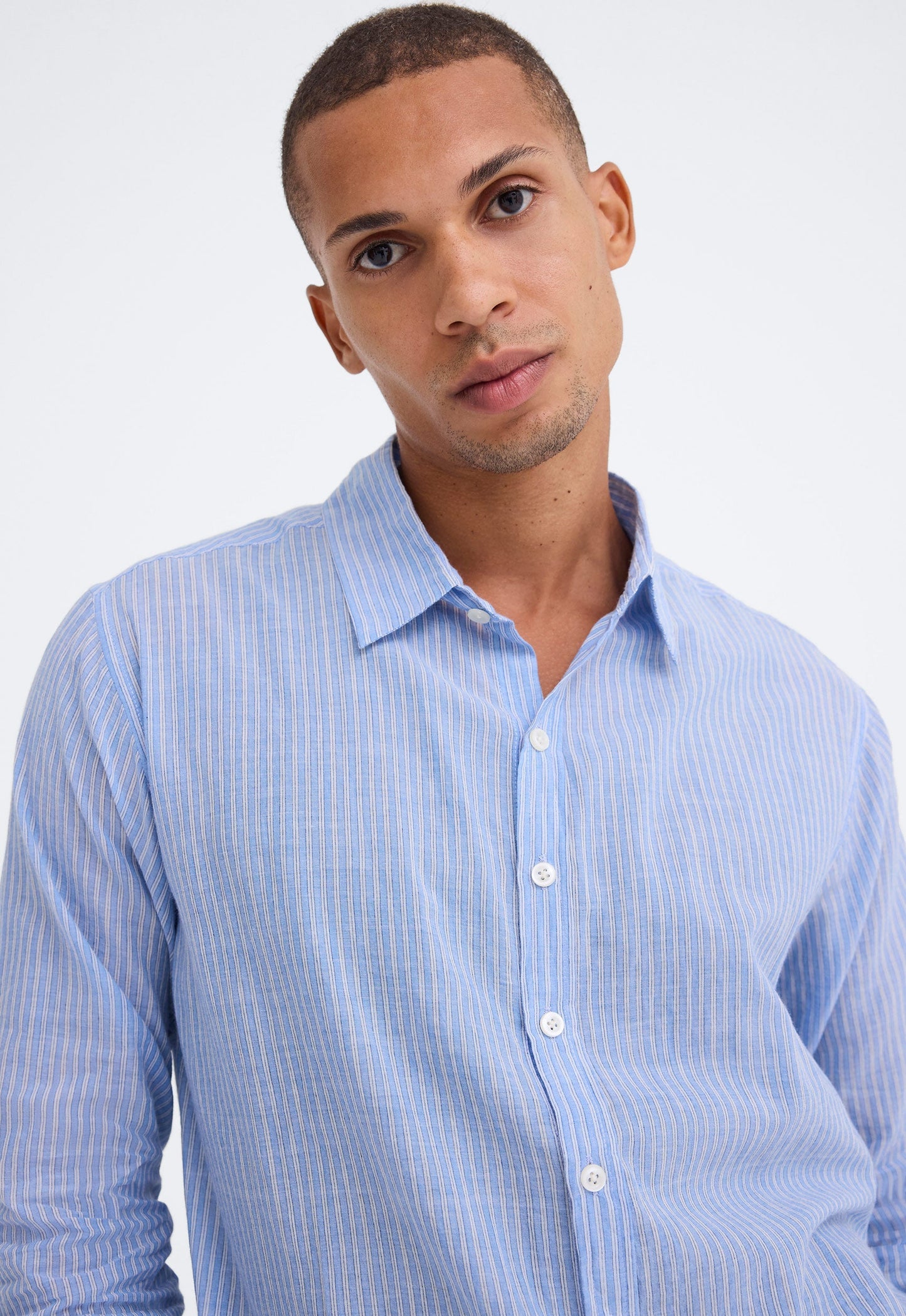 Beckett Shirt - Ticking Stripe Chambray